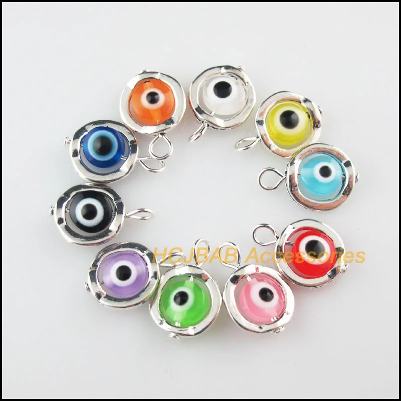 

20Pcs Retro Tibetan Silver Plated Round Circle Resin Mixed Beads Charms Pendants 13x19mm