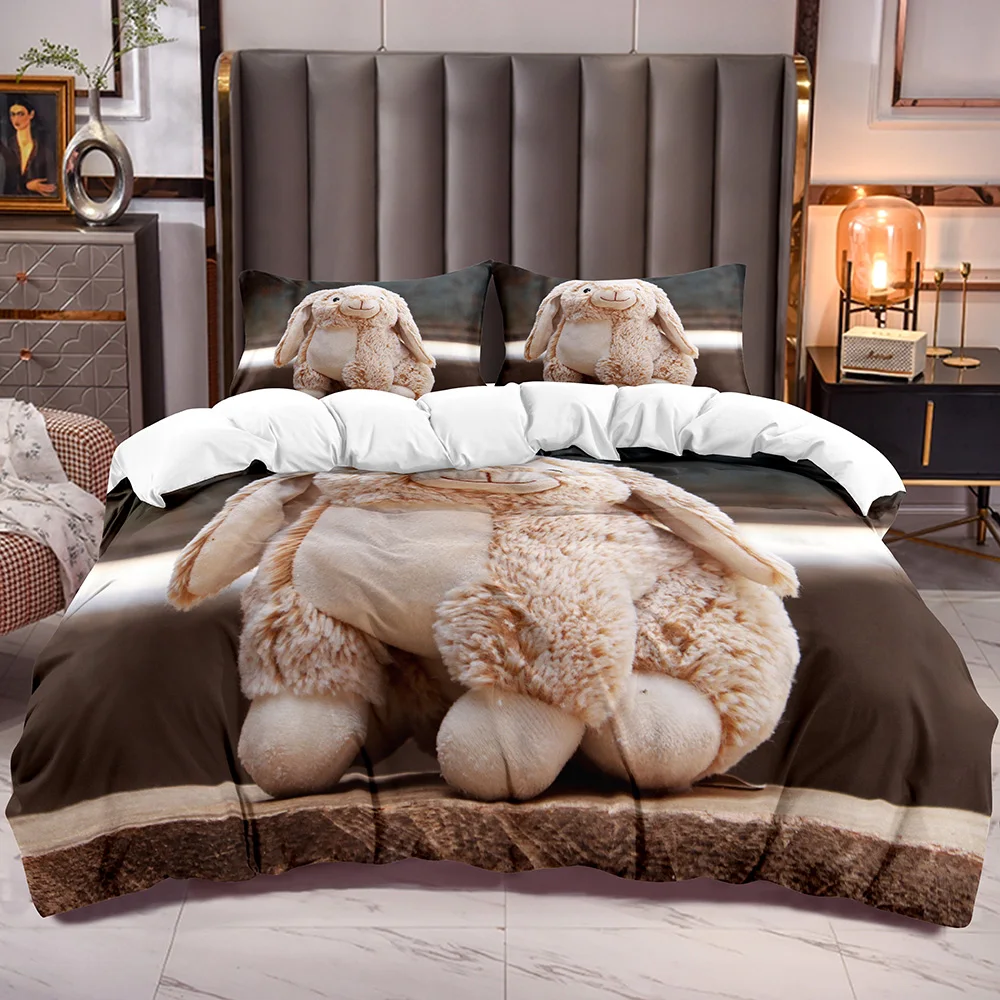 

Cute Rabbit Doll Duvet Cover for Boys Girls with Microfiber Soft Bedding Comforter Cover Set Zipper Closure Corner Ties
