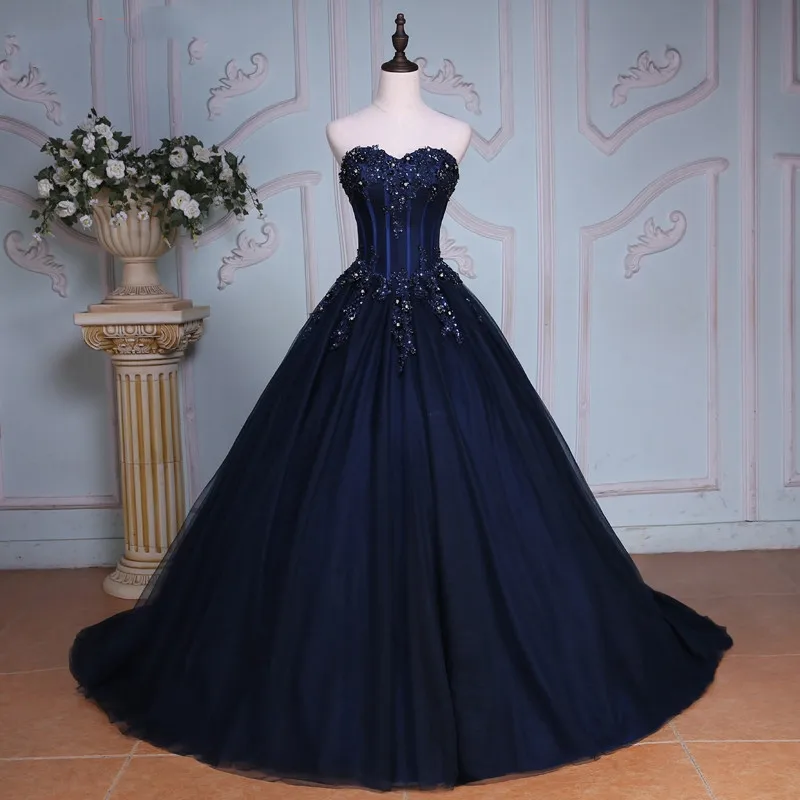 

Navy Blue Ball Gown Princess Quinceanera Dresses Girls Beaded Masquerade Sweet 16 Dresses Ball Gowns vestidos de 15 anos