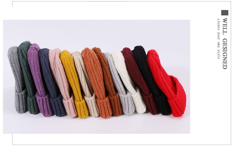 Kids Winter Solid Color Wool Knit Beanie Children Fashion Casual Hat Warm Boy Girl Soft Thicken Hedging Cap Slouchy Bonnet Ski