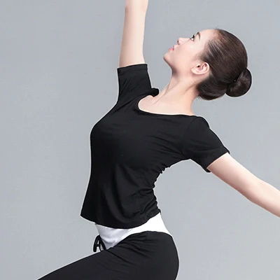 T-shirt Профессиональные женские топы для бальных танцев, 2 шт., балетные костюмы, черная танцевальная футболка для женщин, танцевальный костюм - Цвет: T-shirt