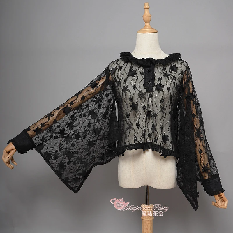 

Fireworks Show ~ Kimono Style Black Lace Blouse by Magic Tea Party