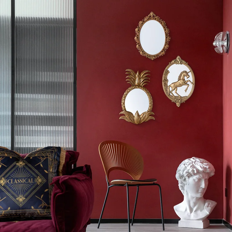 Ретро дворец Золотая бегущая статуя единорога спальня гардеробное зеркало для