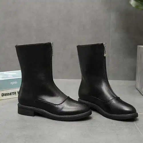 

New Autumn Winter Mid-calf Women Boots Flats Heels Warm Plush PU Leather Boots High Quality Knee High Bootsots 2019