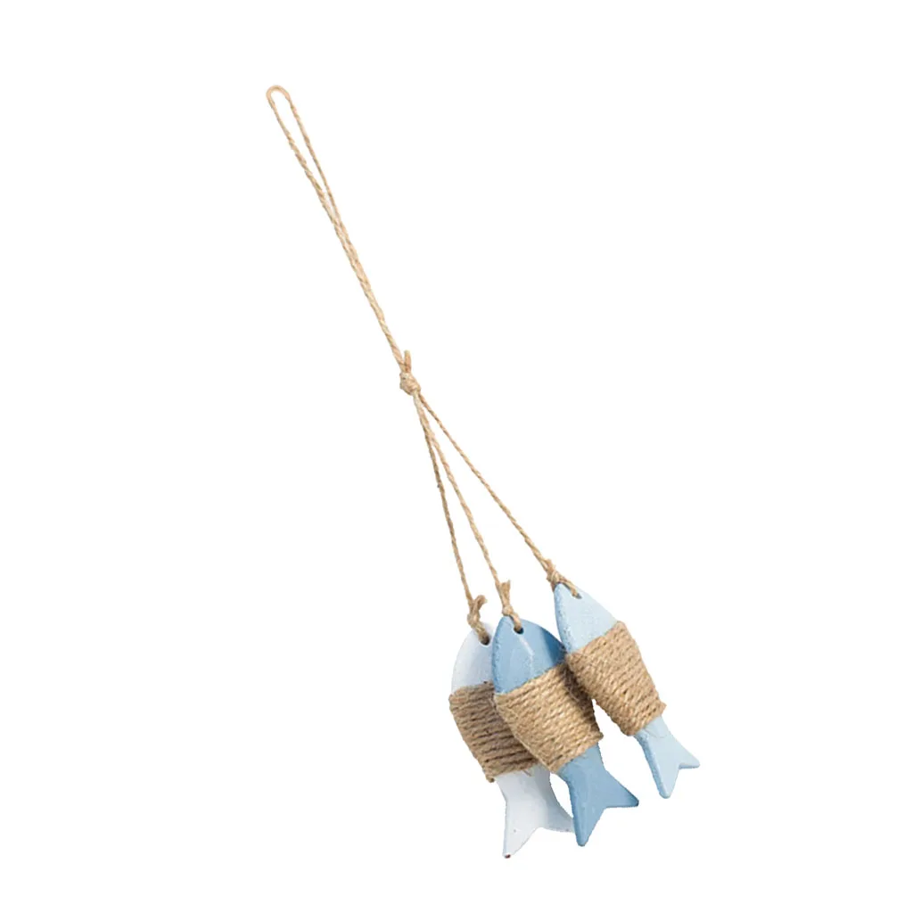 Wooden 3pcs Fishes Hanging Ornament Mediterranean Style For Wall Approach 11.02x2.76x0.79inch | Plaques &amp Signs