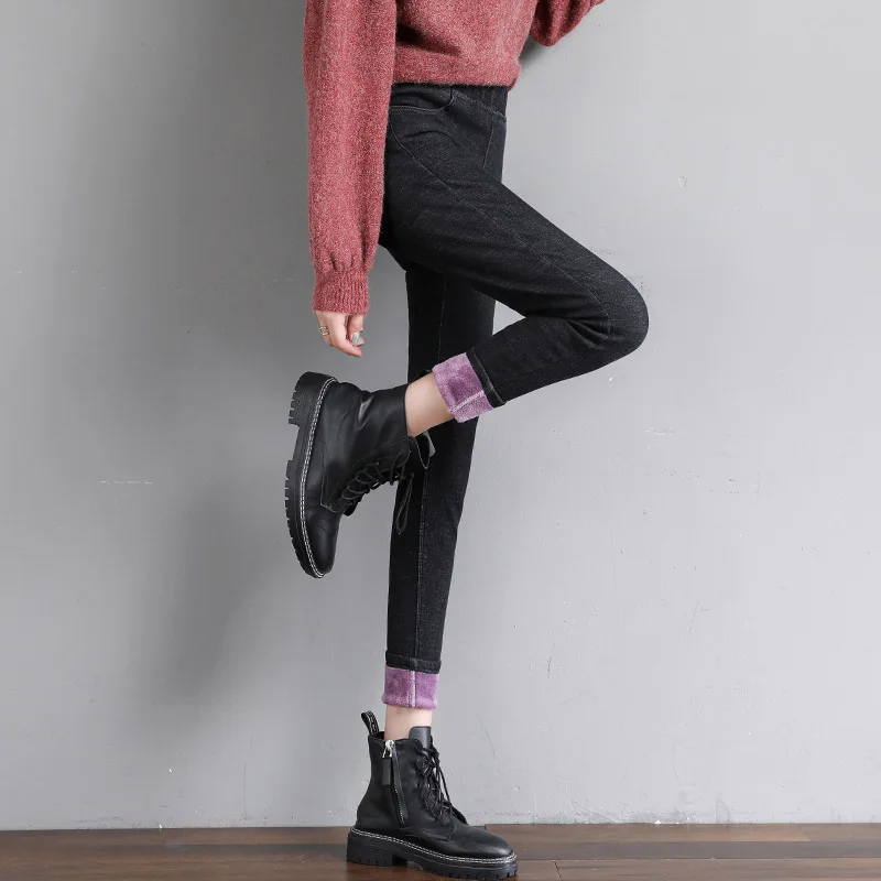 Winter Warm FLEECE Jeans for Women Elastic High Waist Jeans Female Trousers Thickened Jeans Velvet Thick  Push Up Jeans Woman