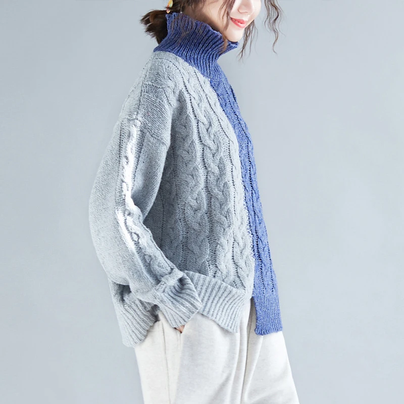 Женский трикотажный свитер-водолазка [EWQ] Черный Повседневный с разрезом