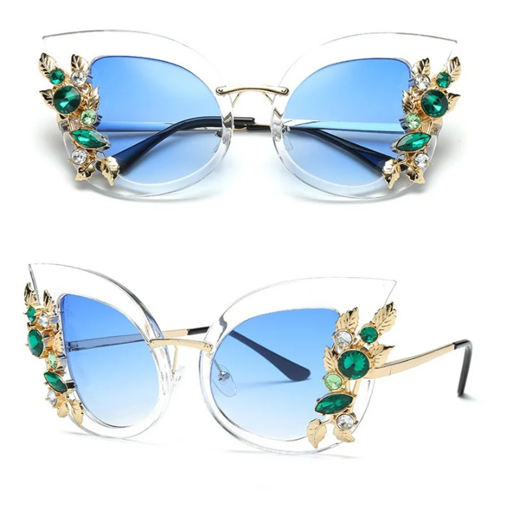 

Charming Flower Rhinestone Cat Eye Sunglasses Women Vintage Fashion Butterfly Sun Glasses Female Retro Metal Eyeglasses