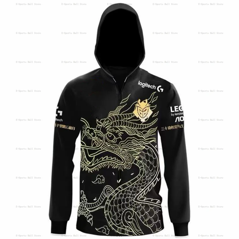 

Мужская толстовка с капюшоном на молнии, с золотым Драконом