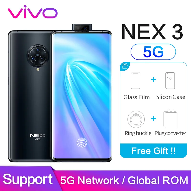 Vivo Nex 3 5G версия глобальная ПЗУ NFC 8 Гб 256 Смартфон Snapdragon 855 64MP + 13MP 6 89 &quot1080x2256 P полный