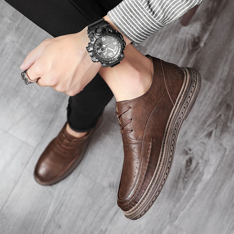 

Men Leather Shoes Classic Business Office Casual Lace-Up Leather Shoes Fashion Elegant Soft Comfortable Oxford Shoes For Men