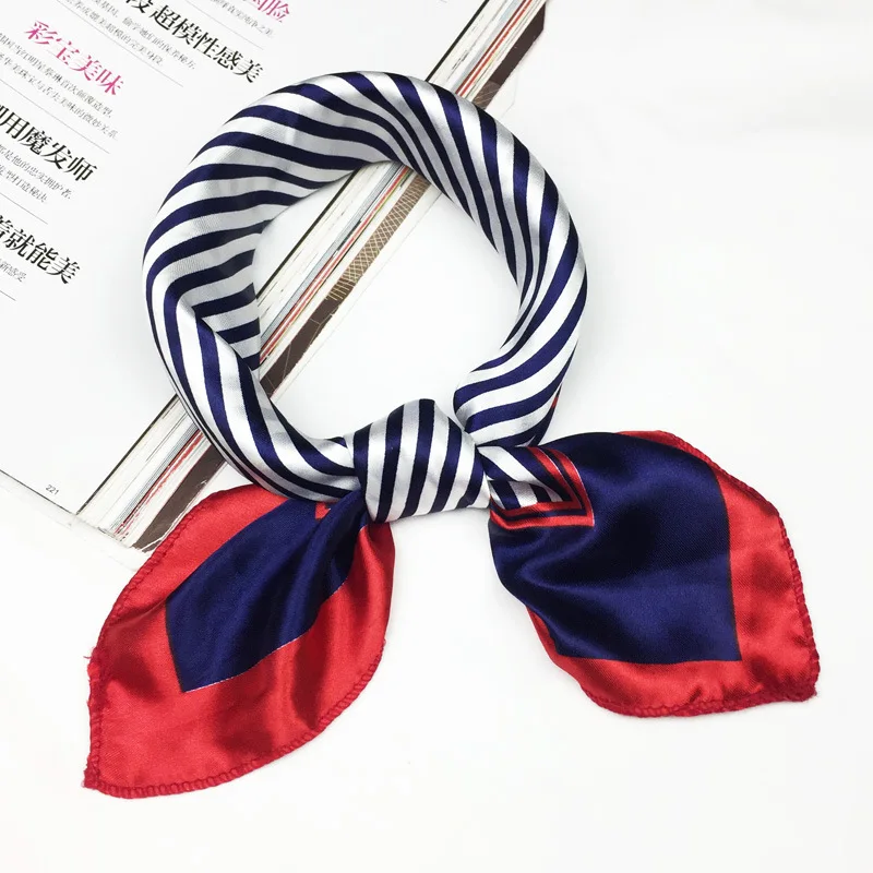 White Stripe Scarf 1 шт. ретро женский леопардовый красный полосатый небольшой квадратный Шелковый атласный шарф винтажный головной шейный галстук для волос кольцо шаль летние шарфы - Цвет: White Stripe Scarf