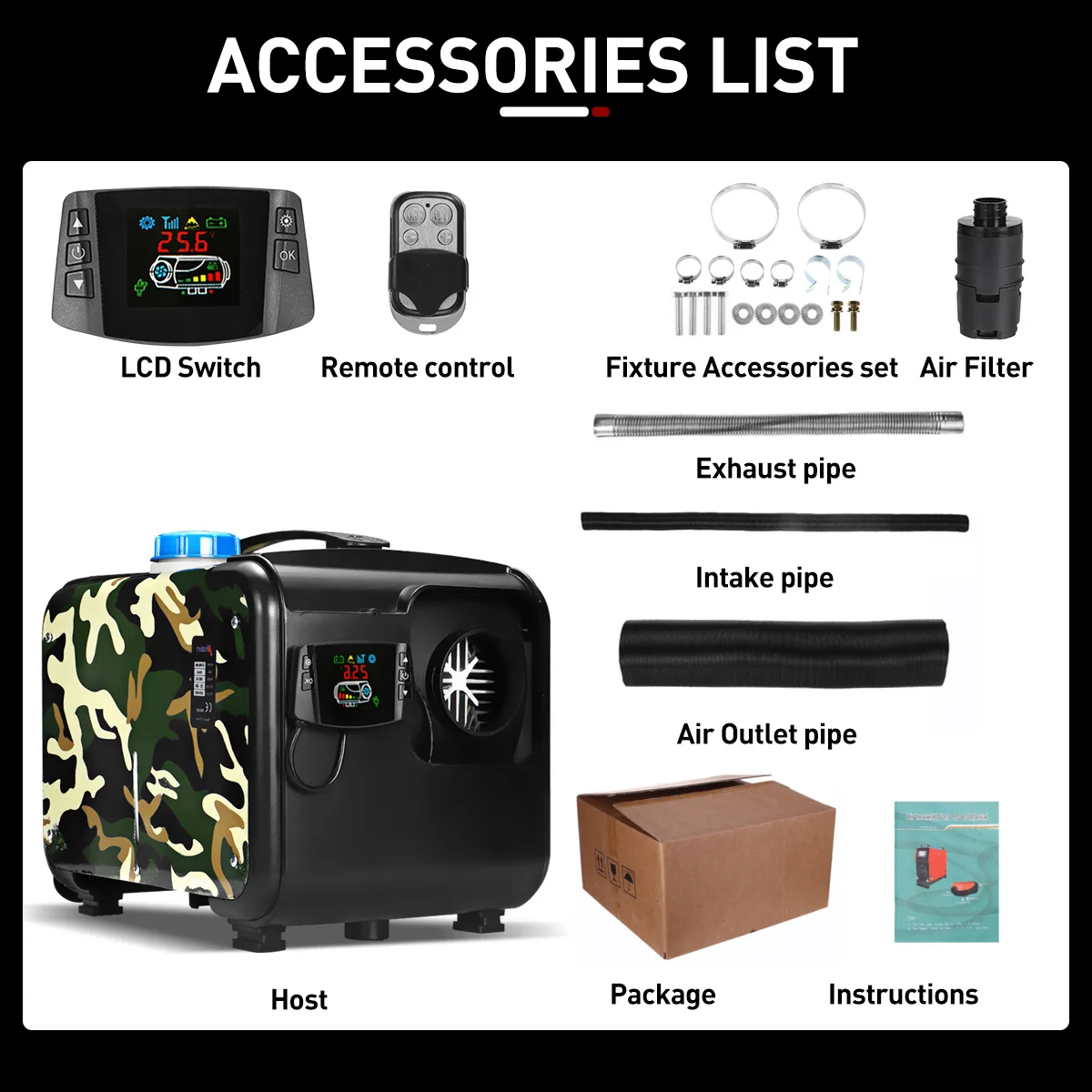 $114.38 All in One Unit  Car Heating 8KW 12V  Diesel Air Heater Single Hole LCD Monitor Parking Warmer For Car Truck Bus Boat RV