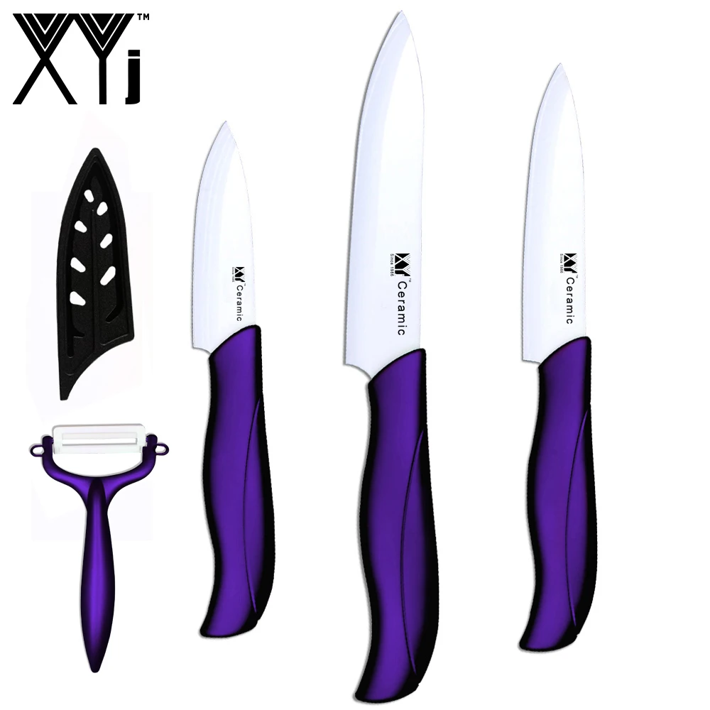 purple 345peeler XYj Керамические ножи отличного качества, нож для очистки овощей, набор кухонных ножей из трех предметов, новые красные керамические кухонные ножи - Цвет: purple 345peeler