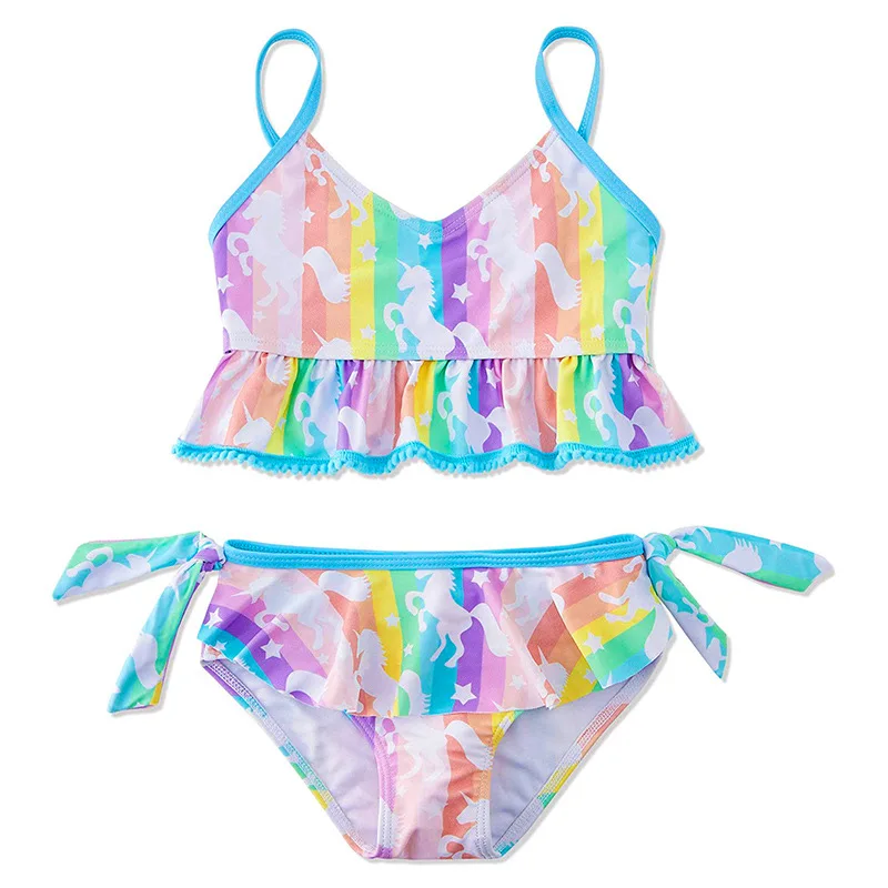 

3-12 Years Girls' Swimwear Set Summer 3D Printing Mermaid Scale Split Strap Swimsuit Two Piece Swimsuit Kids Swimwear for Girls