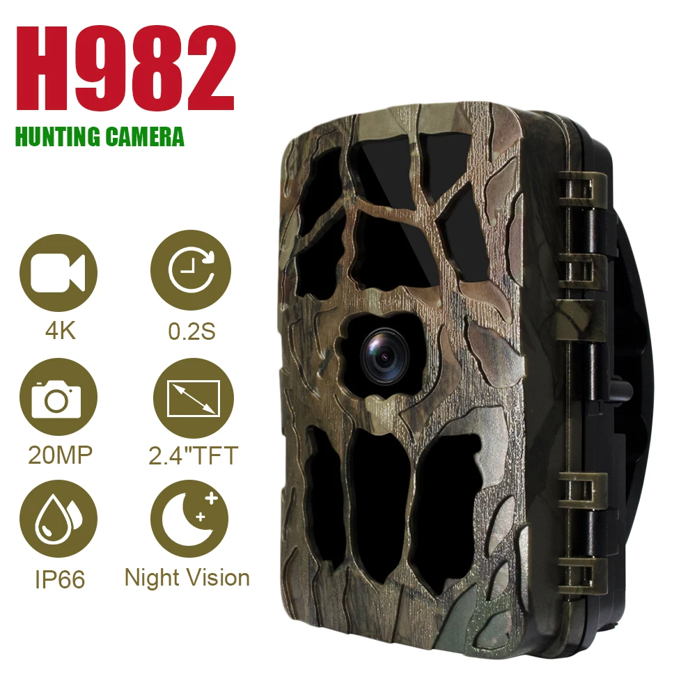 

4K HD Waterproof Trail Camera Outdoor Hunting Camera Motion Detection Infrared Camera Wildlife Surveillance H982 LED Camera