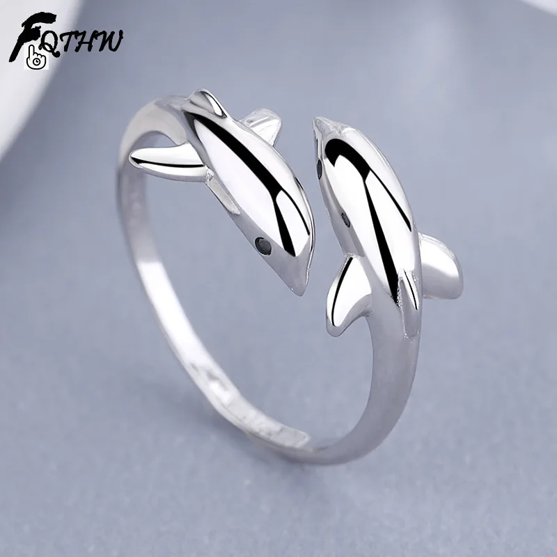 

925 Sterling Silver Opening Rings for Women Creative Lifelike Animal Shape Snake Dolphin Ring Ladies Wedding Bands Fine Jewelry