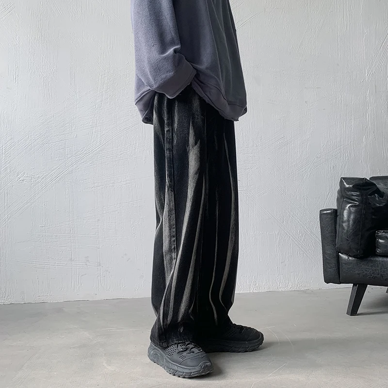 

New Casual Pants Men Large Size Autumn Winter Warm Fashion Trousers Korean-style Fashion Stripe Teens Jeans