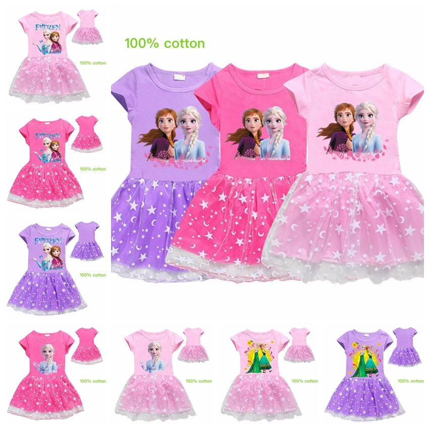 

Summer Dresses For Girls Cartoon Frozen Anna Elsa Cotton Fashion Star Baby Girls Dress Summer Clothes Kids Teen Princess Dress