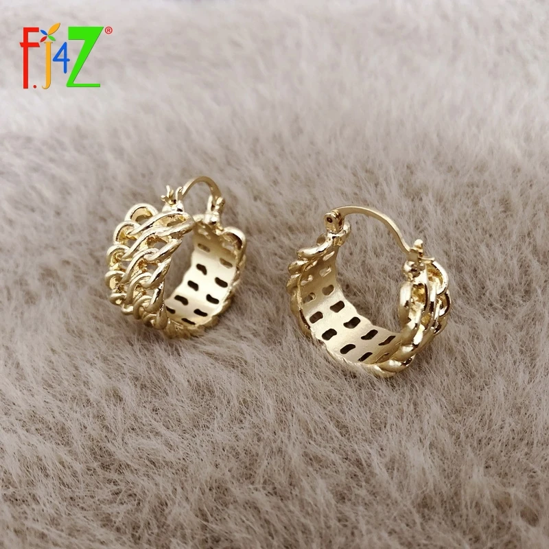 Женские серьги-кольца с цепочкой F.J4Z из золотистого сплава | Украшения и