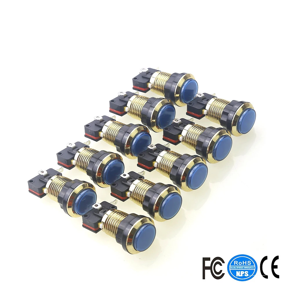 Позолоченные светодиодные кнопки для аркадных игр MAME JAMMA Raspberry Pi RetroPie & Arcade Fighting