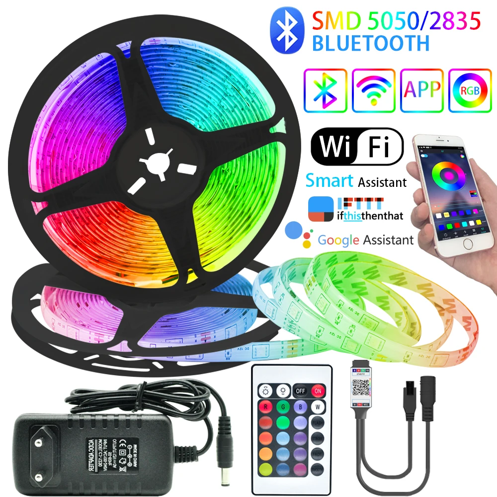 LED Strip Lights Bluetooth WIFI Controller RGB 5050 SMD 2835 Flexible Ribbon Backlight Decoration TV Computer Bedroom Diode Tape