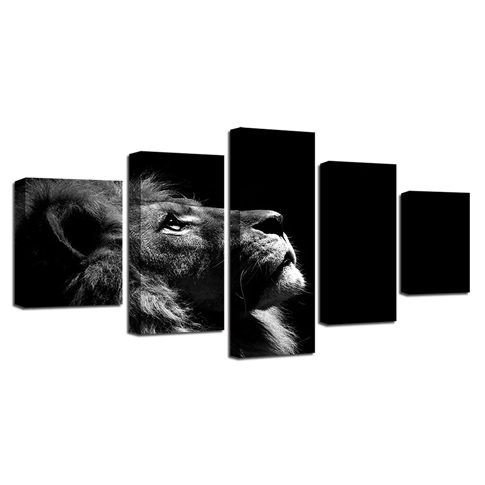 

Home Decor Canvas Painting 5 Pieces HD Prints Lion Wall Art Animal Black and White Modular Pictures Framework Artwork Poster