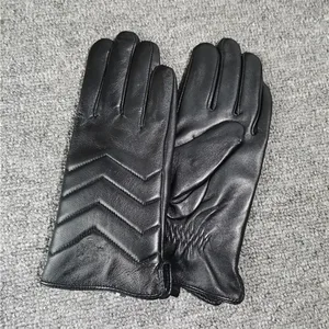 Перчатки женские зимние из овечьей кожи, черные, для сенсорного экрана