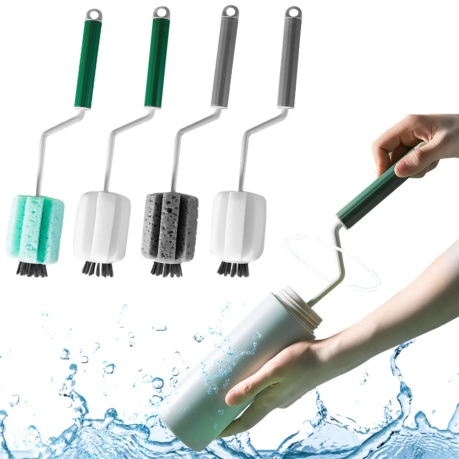 Вращающаяся щетка с длинной ручкой для чистки губчатой чашки без мертвых углов