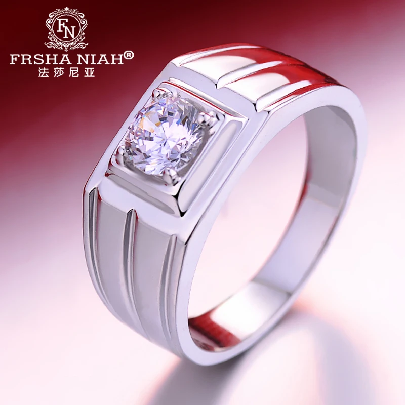 

Faisania Sterling Silver Platinum-Plated Ring Men's Shining Diamond Ring Korean Style Fashion Ring Silver Christmas Gift