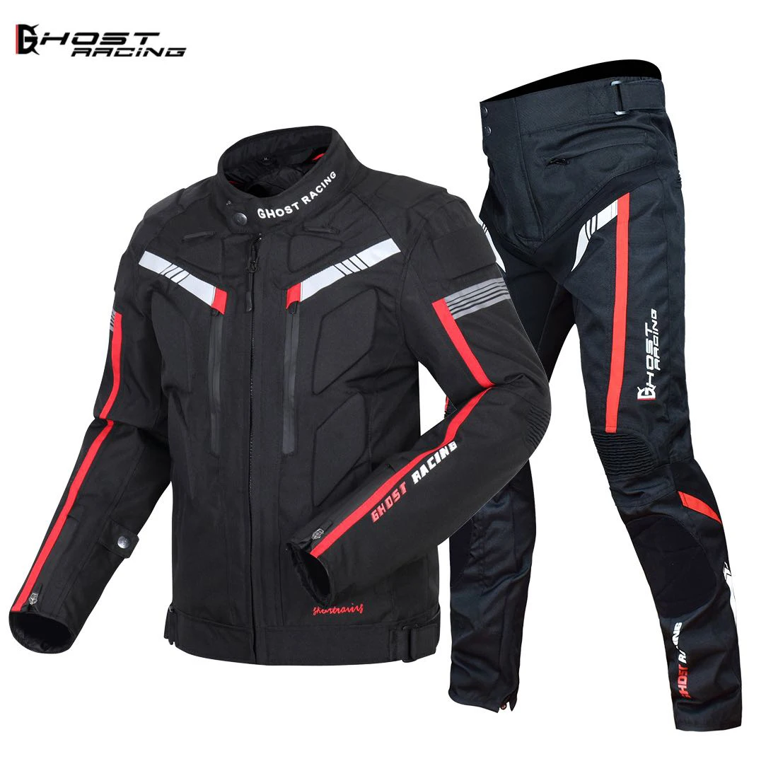 Set Black Призрак гонки Лето мотоциклетная куртка+ мотоциклетные штаны мотогонок костюм защитное Шестерни Армо защиты пятки; в стиле хип-хоп Moto Костюмы - Цвет: Set Black