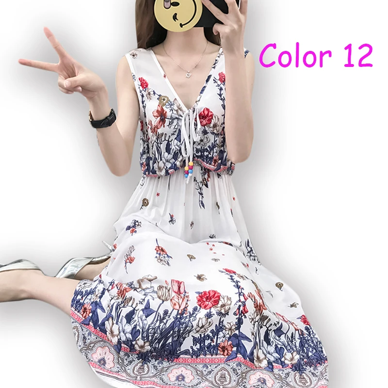 Летнее женское платье с цветочным принтом 2019 повседневное вечернее без рукавов