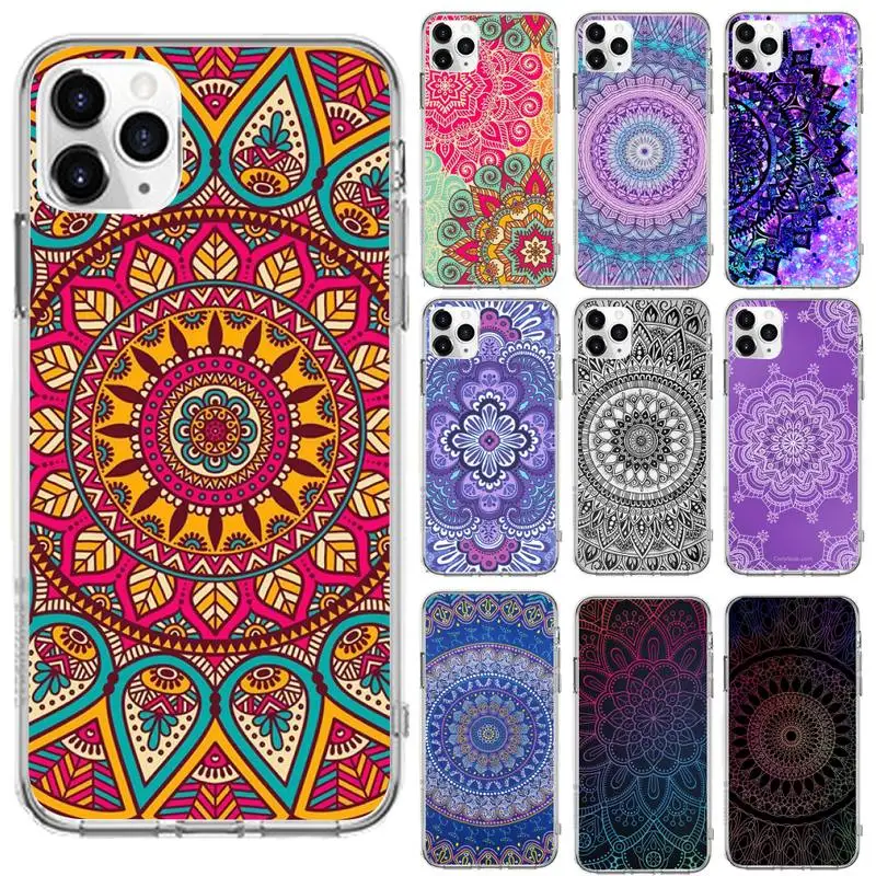 

Mandala Phone Case Transparent for iPhone 6 7 8 11 12 s mini pro X XS XR MAX Plus se cover funda shell