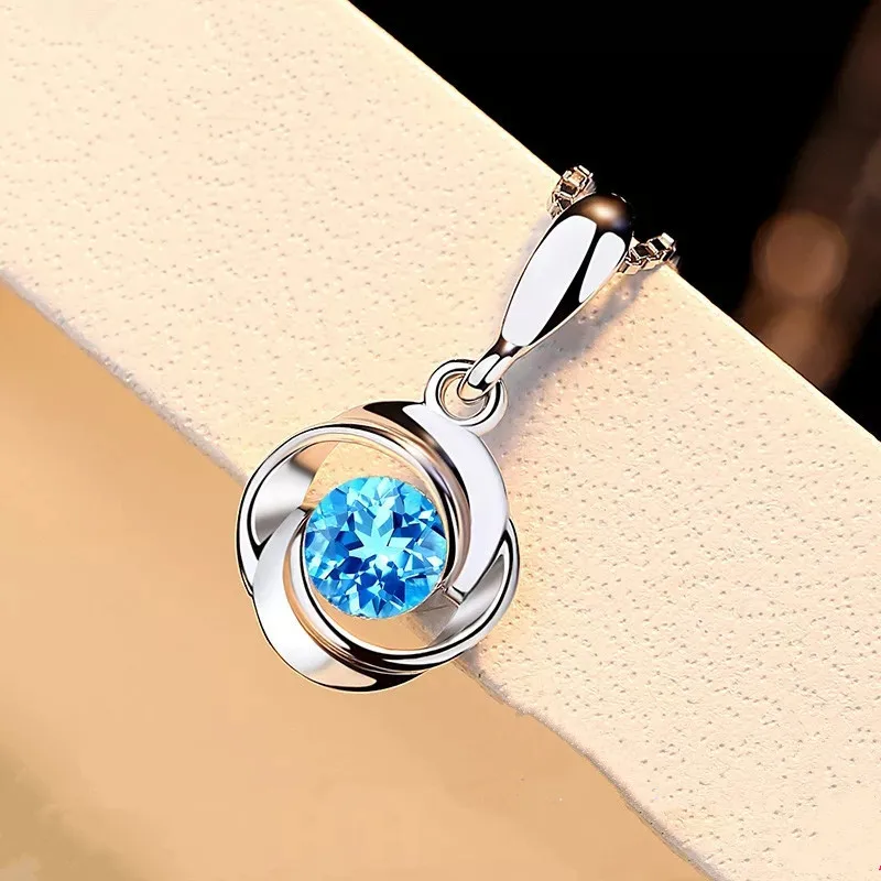 

Blue Crystal Pendant Female S925 Sterling Sliver Necklace Colgante Sapphire Jewelry Bizuteria Pendant Pierscionki Gemstone Women