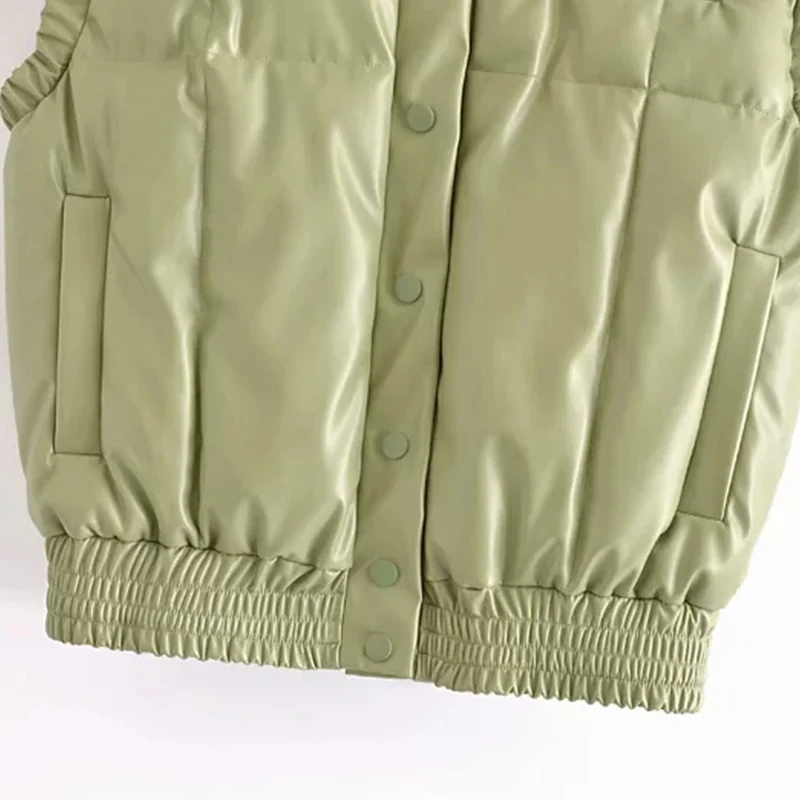 

Za Women's PU Jackets Faux Coat Winter Padded Female Cropped Tops Outwear Vest TRF Sleeveless Pockets Woman's Jacket Parkas 2021