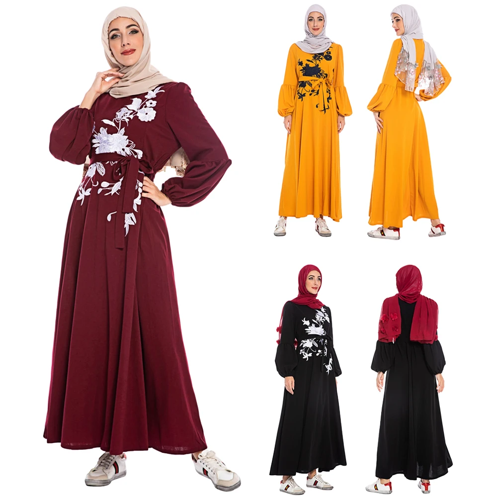 Женское платье абайя с вышивкой длинным рукавом фонариком|Мусульманская одежда|