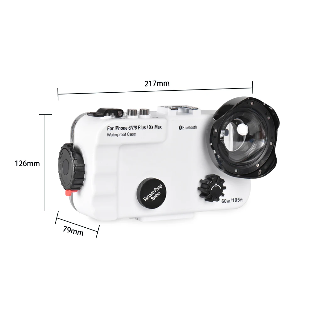 

Bluetooth Phone Case For iphone XS Max Case Underwater 60m Waterproof phone housing for 6plus 7plus 8plus With Red Filters 1pc