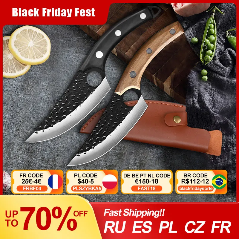 Кухонный охотничий нож ручной работы кованый для костей Мясницкий мясник