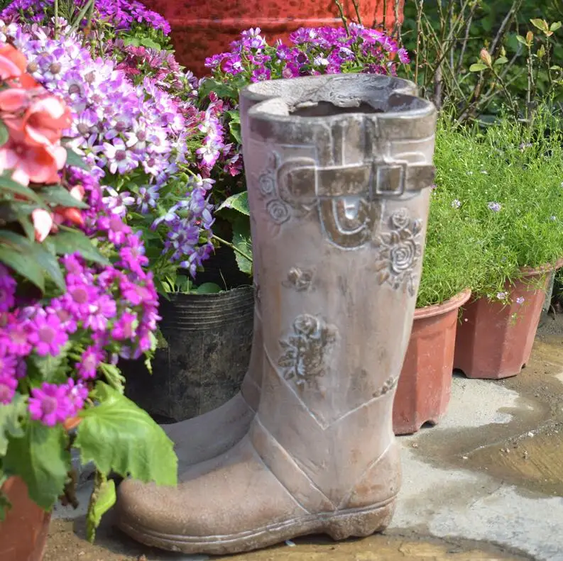 Пастырской творческий смолы дождевые сапоги украшения цветочного горшка
