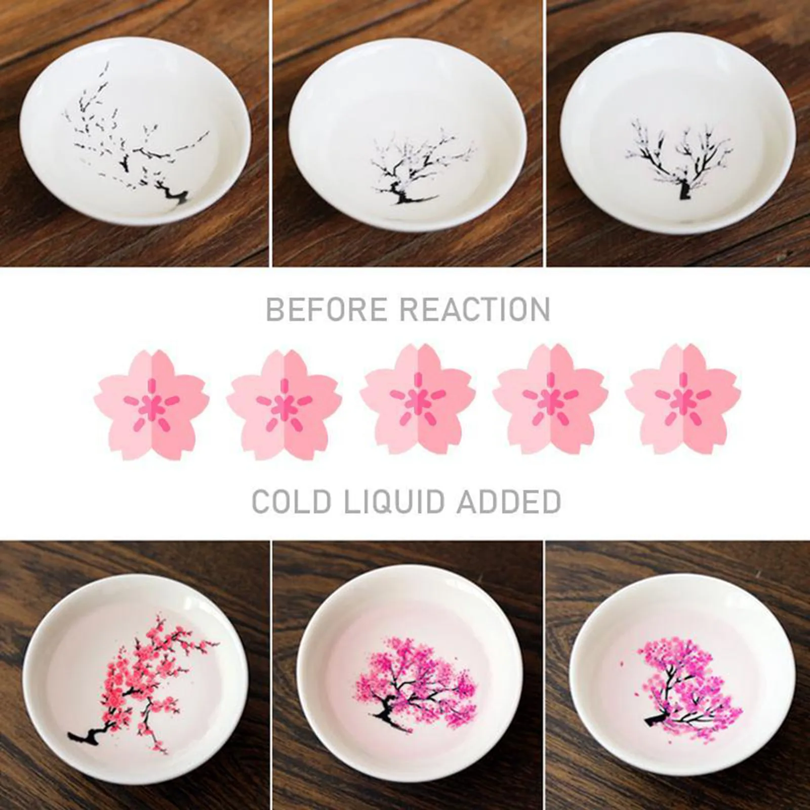 

Collectible Ceramic Plate Cup Sacuer Hot Cold Drinks Pouring On Dish Blooming Peach Cherry Plum Tree Pattern Artwork Collection