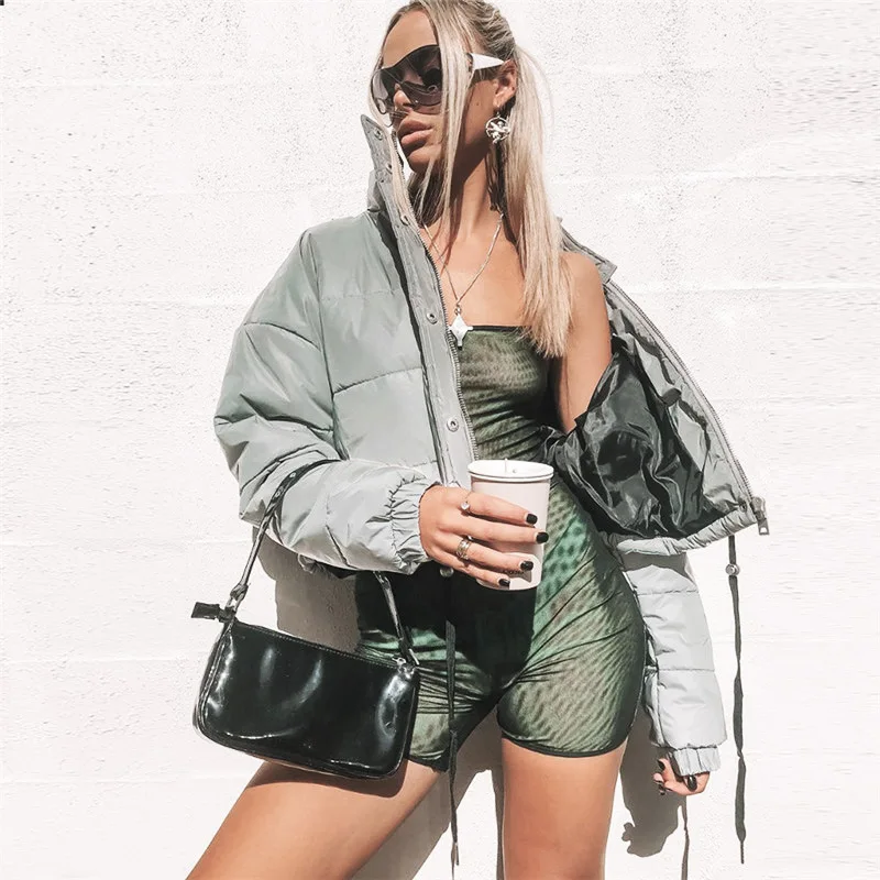 Reflective Short Coat Oversized Ins Reflective Padded Coat Jacket Fashion Street Style Crop Jacket Women's Clothing Fall/winter