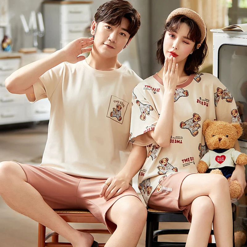 Пижама женская с коротким рукавом и медведем хлопок |