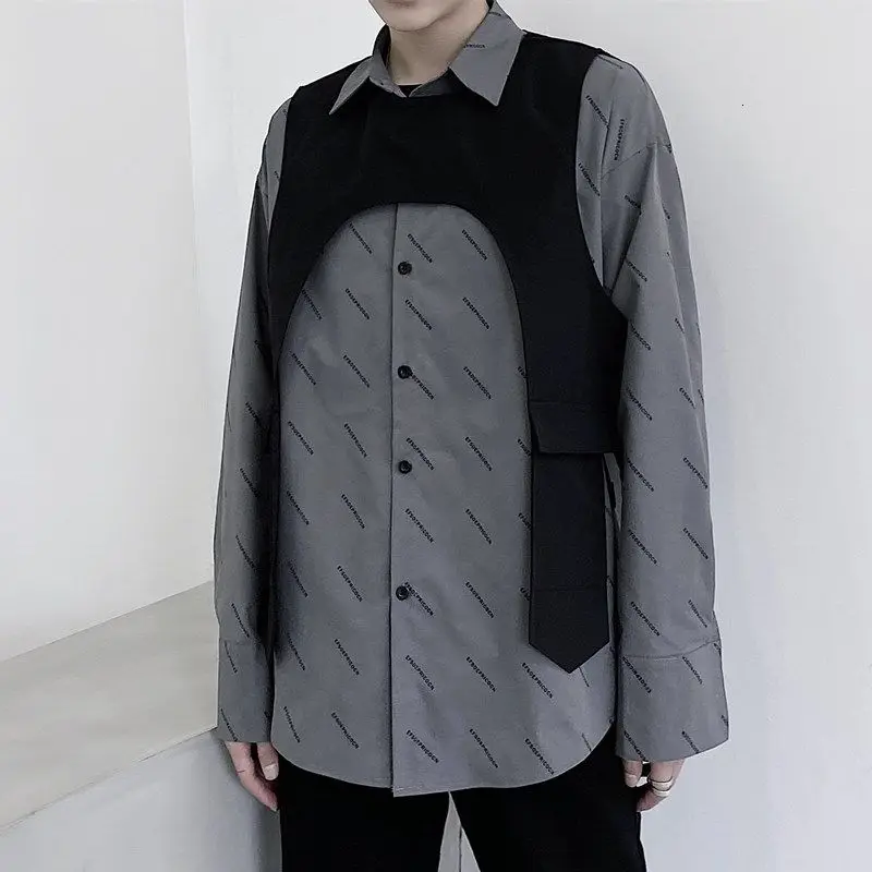 

2020 Spring And Autumn New Youth Fashion Men's Personality Printing Loose Long-sleeved Shirt Fashion Casual Top Gray M-XL