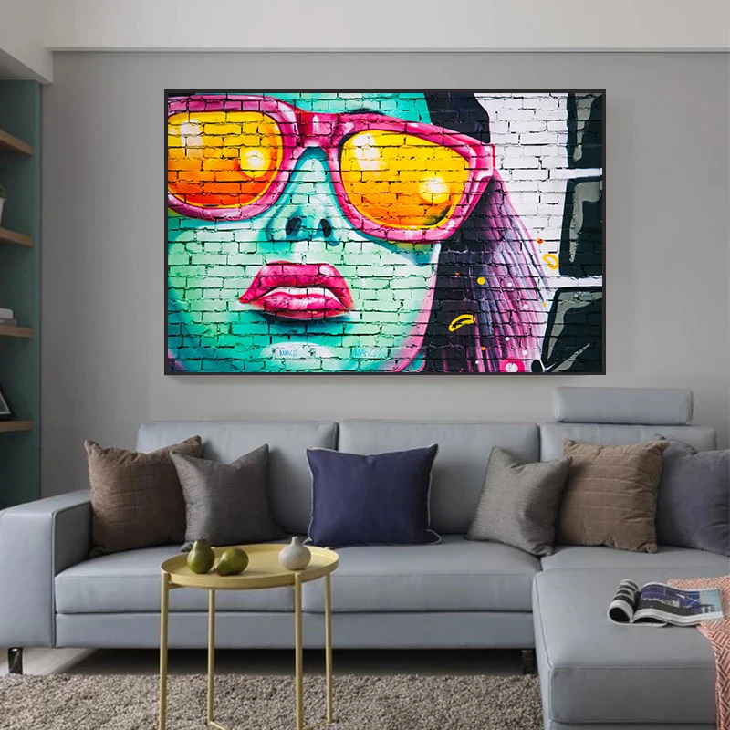 Women's Portrait on The Wall Graffiti Canvas Painting Posters and Prints Cuadros Street Art Pictures for Living Room Decor | Дом и сад