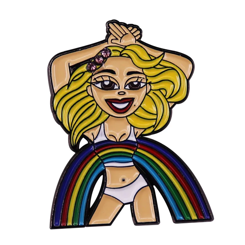 

"Queen Рождества" пять-Октава вокальный диапазон певица художника Мэрайя Кэри Pin вьющиеся светлые волосы аппликацией в виде радуги брошь-кукла