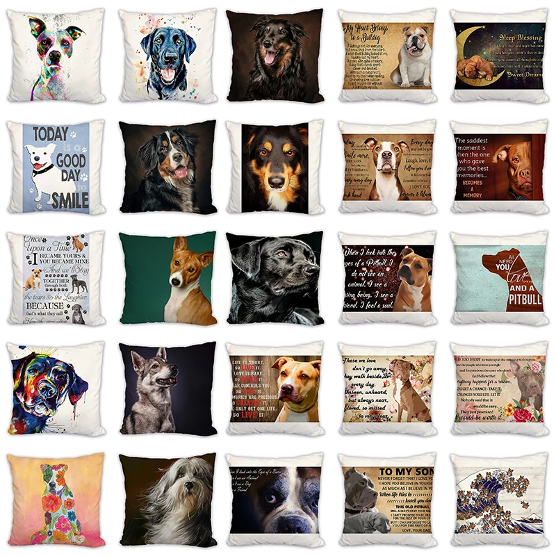 

Bull Terrier Cushion Cover Cute Dogs Printed Linen Pillows Cover Car Sofa Decorative Pitbull Pillowcase Home Decor Case 45x45cm