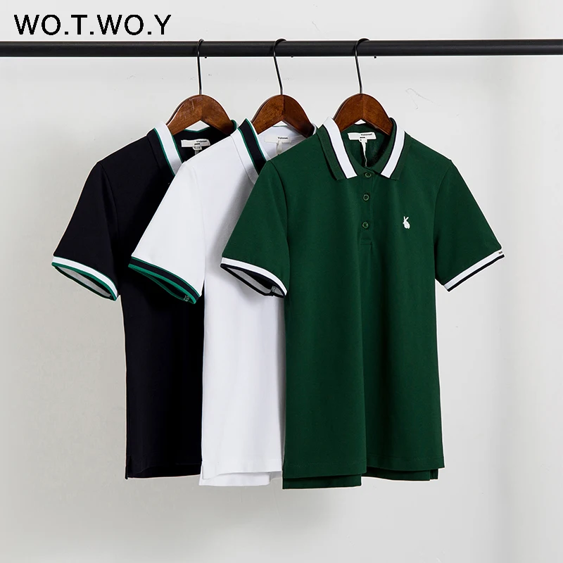 WOTWOY 2020 модные рубашки поло с вышивкой Rabit женские хлопковые повседневные топы