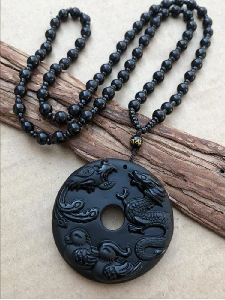 Натуральный Дракон из обсидиана и Феникс мандарин утка безопасности пряжки