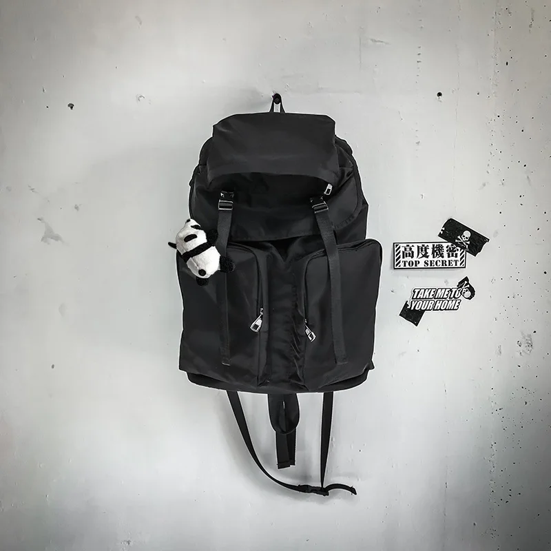 

High-capacity personality tide brand backpack male dark tooling style computer travel backpack high school college schoolbag