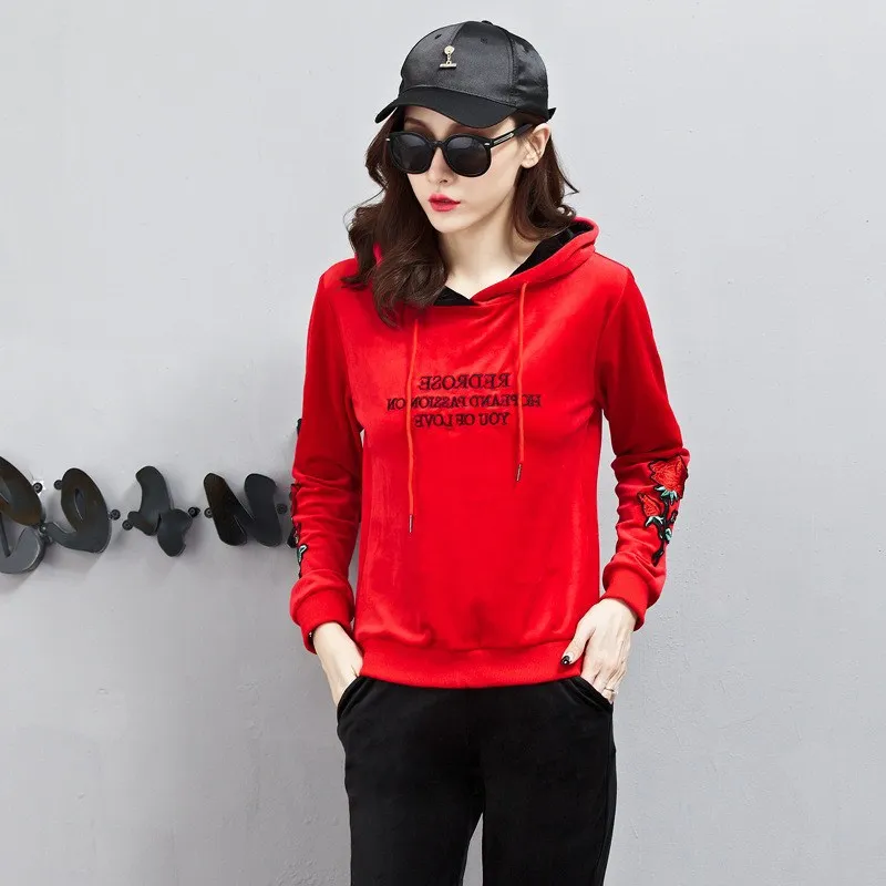 Женский комплект из 2 предметов осенне-зимний бархатный Модный свитшот с